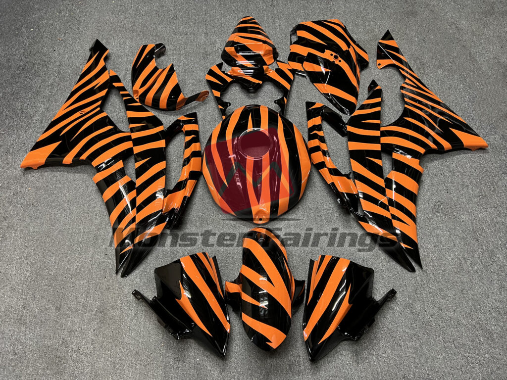 Yamaha R6 2008 - 2016 Black and Orange Zebra Race ABS fairings - custom motorcycle bodywork kit by Monster Fairings