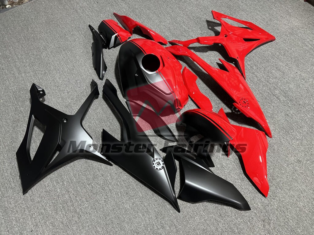 BMW S1000RR custom ABS fairings 2019 - 2022 in Matte Black and Gloss Red - durable replacement kit, Monster Fairings