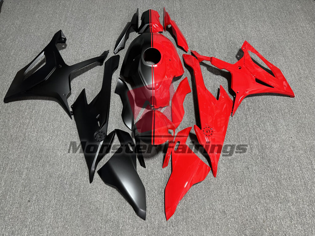 BMW S1000RR 2019 - 2022 Matte Black and Gloss Red ABS fairings - custom motorcycle bodywork kit by Monster Fairings