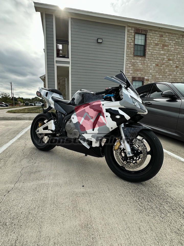 Monster Fairings ABS fairing kit for Honda CBR600RR 2003 - 2004 - Gloss Snow Camo & and Forged Carbon Fiber, precise OEM fit