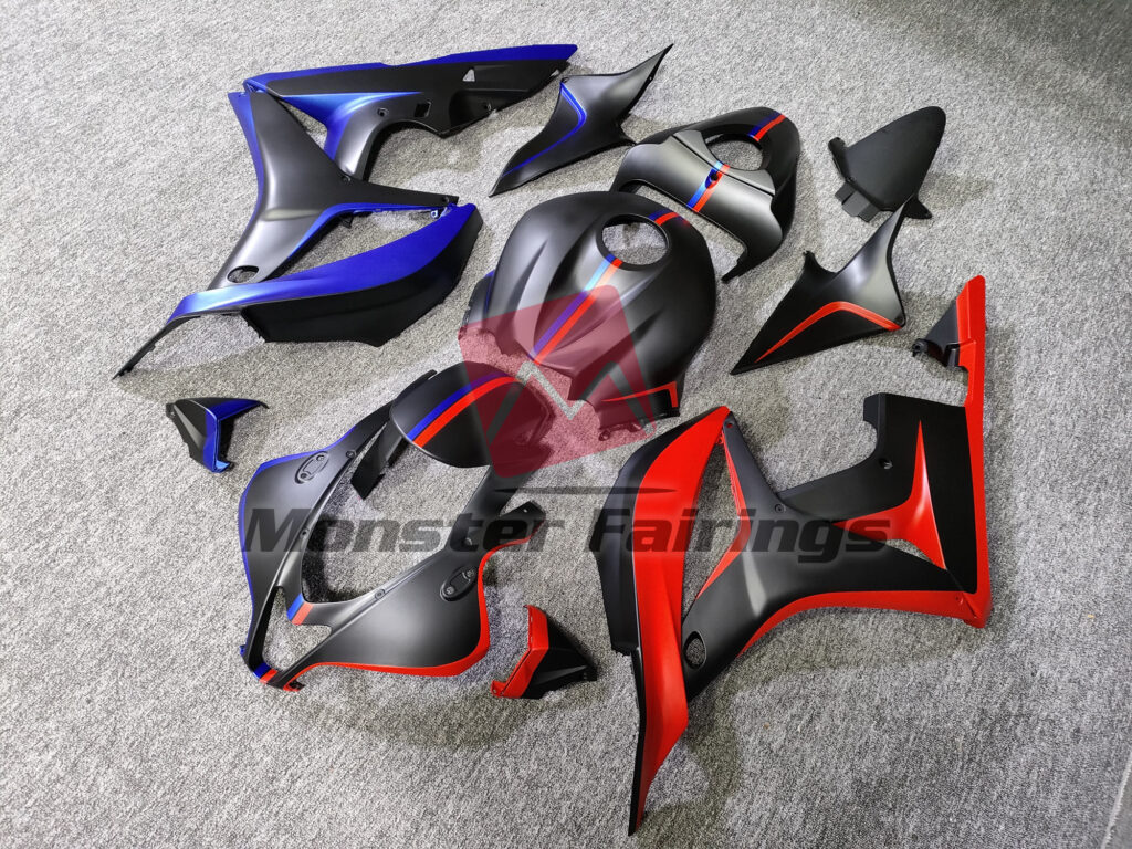 Matte Black with Blue and Red Accents ABS fairings for Honda CBR600RR 2007 - 2008 - premium OEM fit kit by Monster Fairings