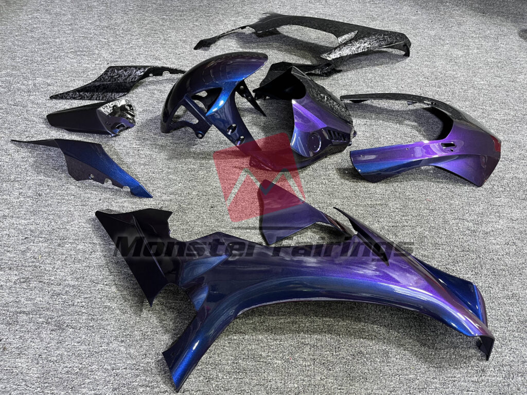 2015 - 2019 Yamaha R1 Forged Carbon Fiber Style and Iridescent Blue fairing set - ABS injection, custom painted by Monster Fairings
