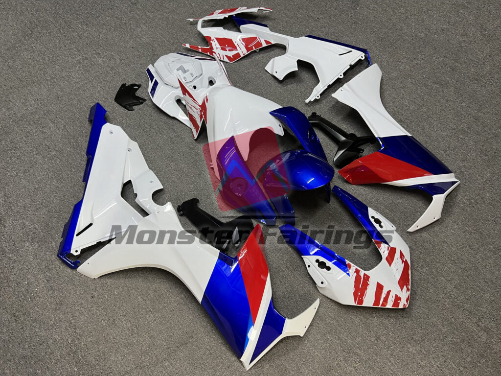 Honda CBR1000RR custom ABS fairings 2017 - 2025 in White with Red and Blue Accents - durable replacement kit, Monster Fairings