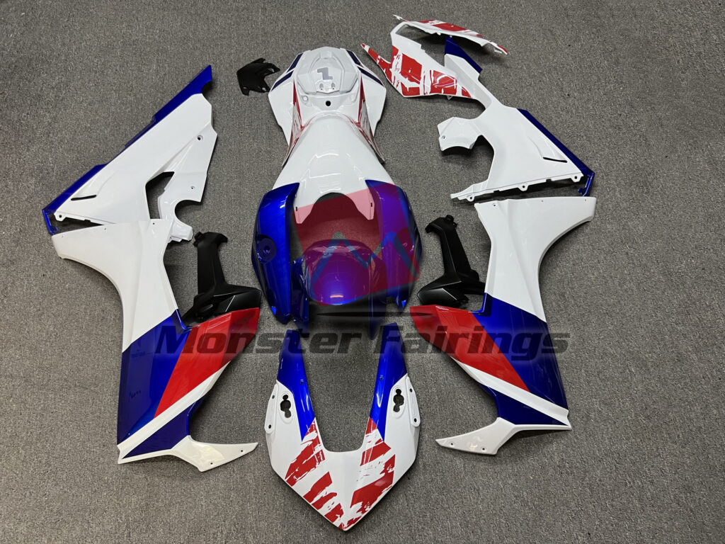 Honda CBR1000RR 2017 - 2025 White with Red and Blue Accents ABS fairings - custom motorcycle bodywork kit by Monster Fairings