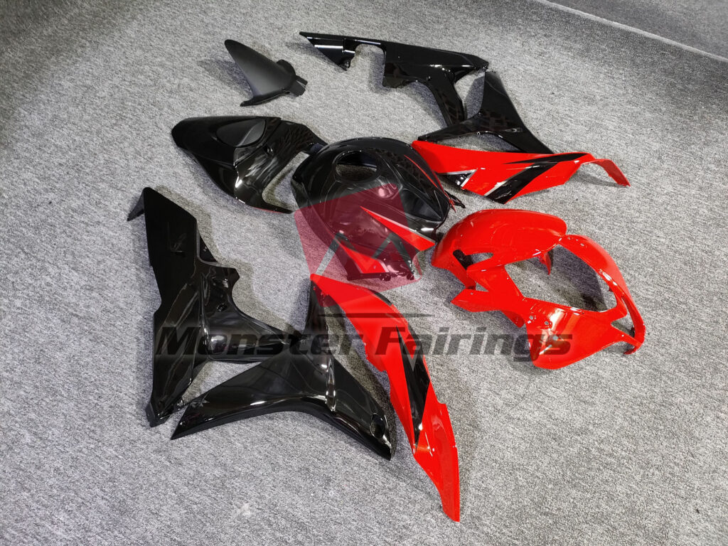 Honda CBR600RR custom ABS fairings 2007 - 2008 in Gloss Black with Red - durable replacement kit, Monster Fairings