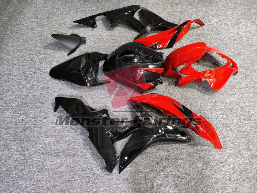 2007 - 2008 Honda CBR600RR Gloss Black with Red fairing set - ABS injection, custom painted by Monster Fairings