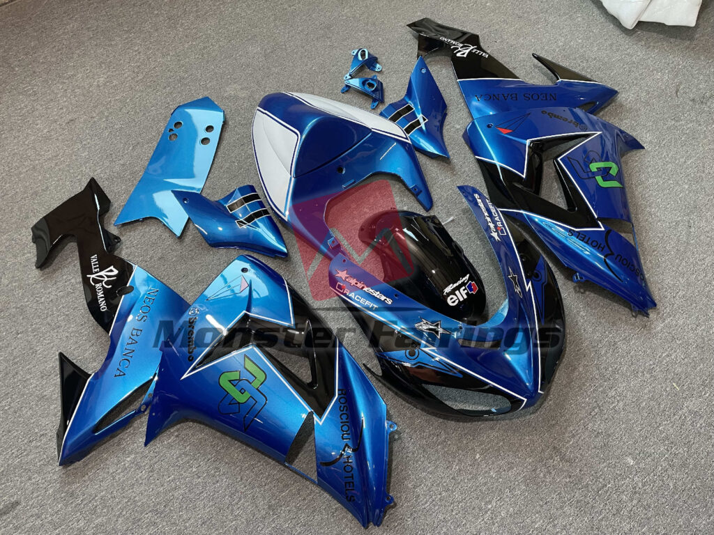 2006 - 2007 Kawasaki ZX10R Blue, Black and White fairing set - ABS injection, custom painted by Monster Fairings