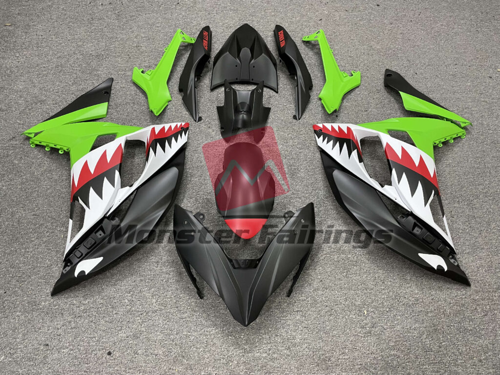 Kawasaki Ninja 650R 2017 - 2019 Matte Green & and Black Shark ABS fairings - custom motorcycle bodywork kit by Monster Fairings