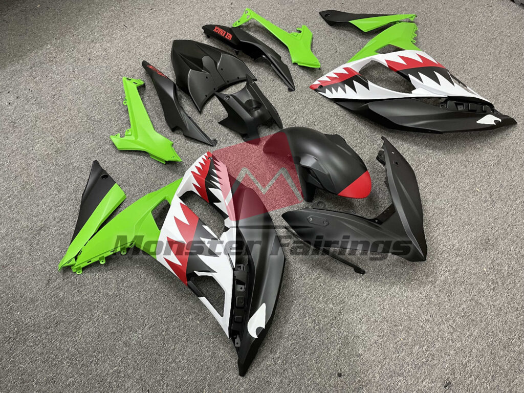 Matte Green & and Black Shark ABS fairings for Kawasaki Ninja 650R 2017 - 2019 - premium OEM fit kit by Monster Fairings