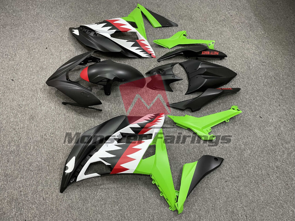 2017 - 2019 Kawasaki Ninja 650R Matte Green & and Black Shark fairing set - ABS injection, custom painted by Monster Fairings