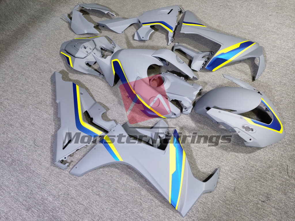 Honda CBR1000RR custom ABS fairings 2017 - 2025 in Nardo Gray with Blue and Yellow - durable replacement kit, Monster Fairings