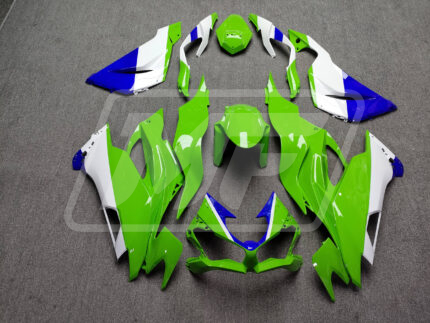 Kawasaki ZX6R 2019-2023 Bright Lime Green with Blue & White ABS Fairings | Monster Fairings
