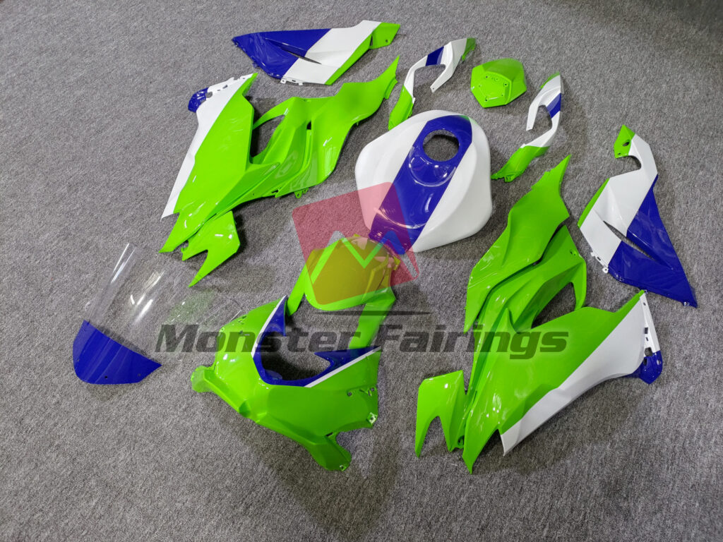 Bright Lime Green with Blue and White ABS fairings for Kawasaki ZX6R 2019 - 2023 - premium OEM fit kit by Monster Fairings