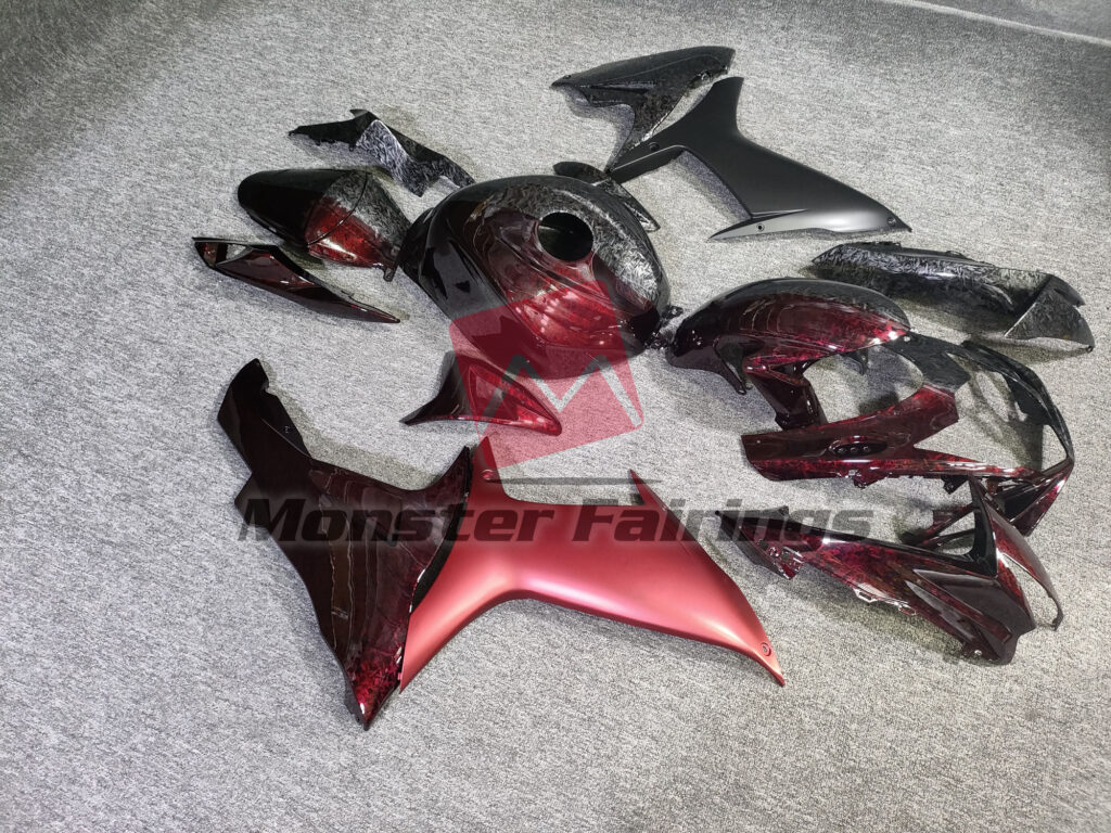 2011 - 2025 Suzuki GSXR 600 - 750 Gloss Forged Carbon Fiber Style & with Red Split fairing set - ABS injection, custom painted by Monster Fairings
