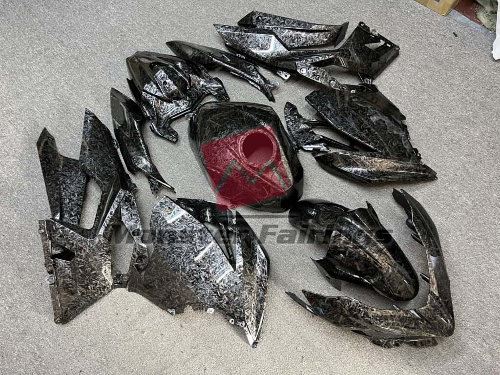 Gloss Forged Carbon Fiber Style ABS fairings for Kawasaki Ninja 400 2018 - 2024 - premium OEM fit kit by Monster Fairings