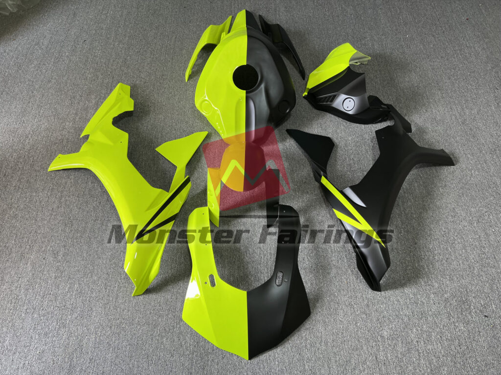 Yamaha R1 2015 - 2019 High Vis Yellow and Matte Black Split ABS fairings - custom motorcycle bodywork kit by Monster Fairings