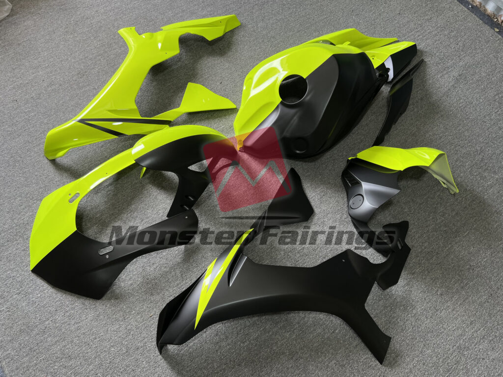 Yamaha R1 custom ABS fairings 2015 - 2019 in High Vis Yellow and Matte Black Split - durable replacement kit, Monster Fairings