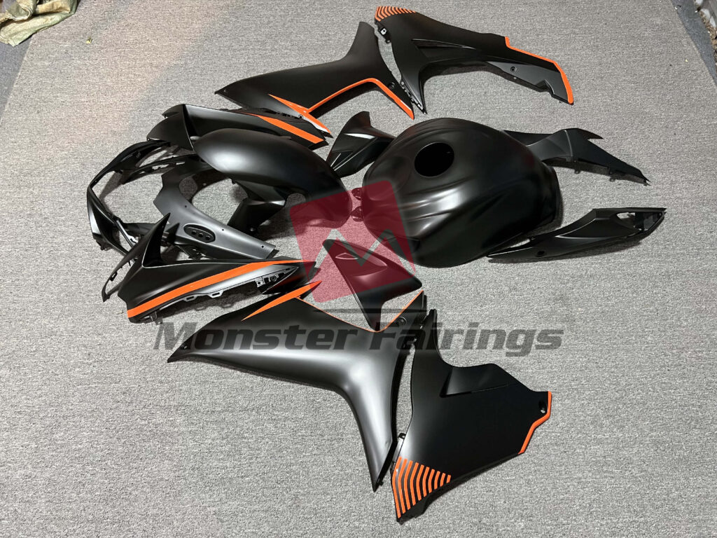 2011 - 2025 Suzuki GSXR 600 - 750 Matte Black with Gloss Orange fairing set - ABS injection, custom painted by Monster Fairings