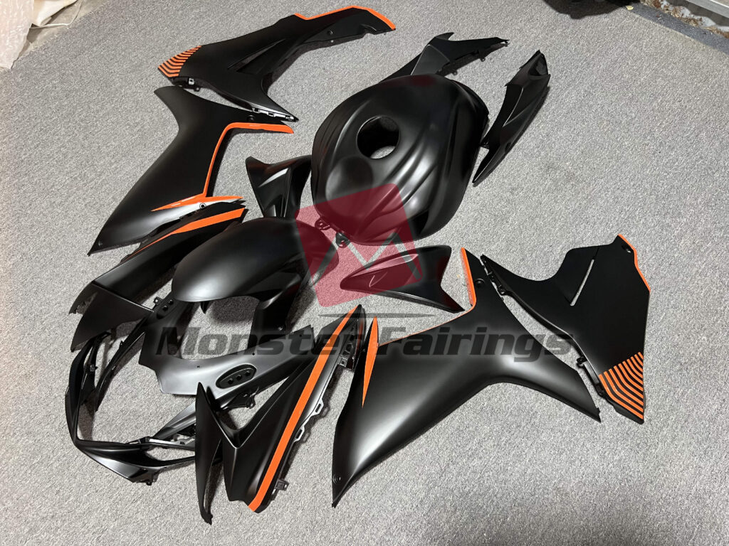 Matte Black with Gloss Orange ABS fairings for Suzuki GSXR 600 - 750 2011 - 2025 - premium OEM fit kit by Monster Fairings