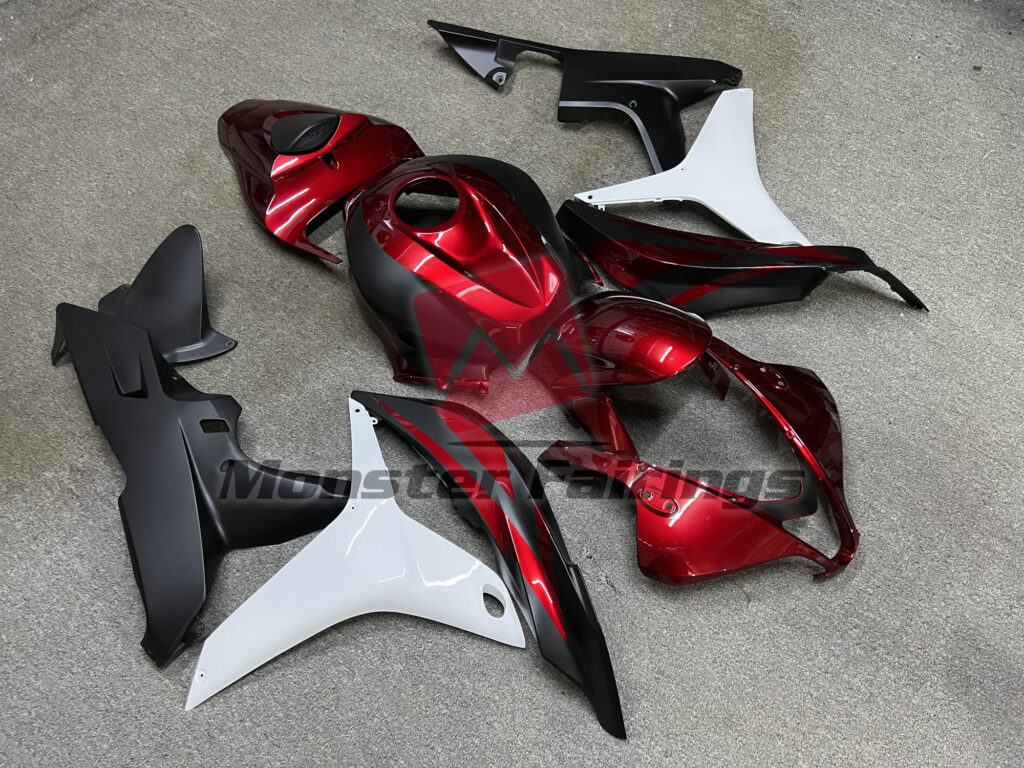 Honda CBR600RR custom ABS fairings 2007 - 2008 in Deep Red with Matte Black & and Gloss White - durable replacement kit, Monster Fairings