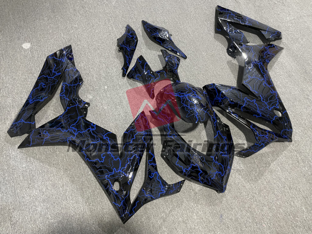 Gloss Black with Blue Lightnings ABS fairings for Honda CBR650R 2019 - 2020 - premium OEM fit kit by Monster Fairings