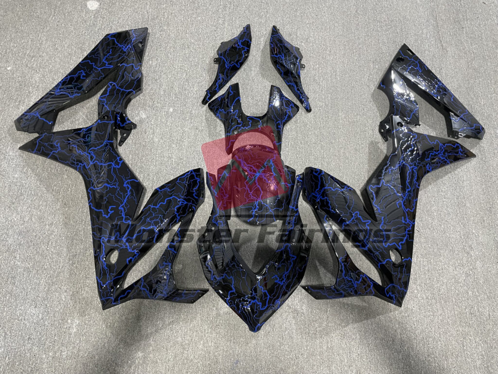 Honda CBR650R 2019 - 2020 Gloss Black with Blue Lightnings ABS fairings - custom motorcycle bodywork kit by Monster Fairings