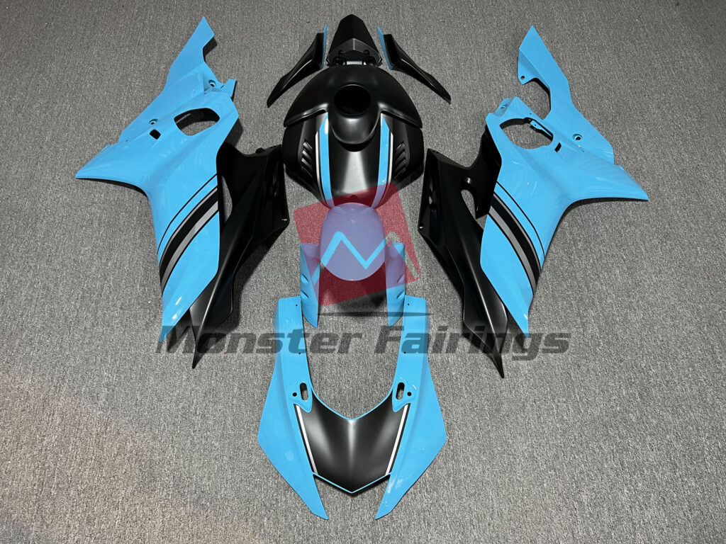 Yamaha R6 2017 - 2022 Light Blue and Black ABS fairings - custom motorcycle bodywork kit by Monster Fairings