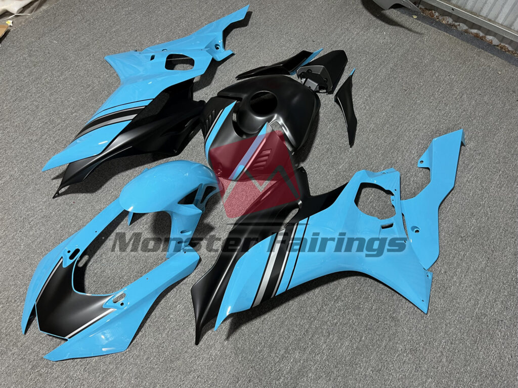 Yamaha R6 custom ABS fairings 2017 - 2022 in Light Blue and Black - durable replacement kit, Monster Fairings