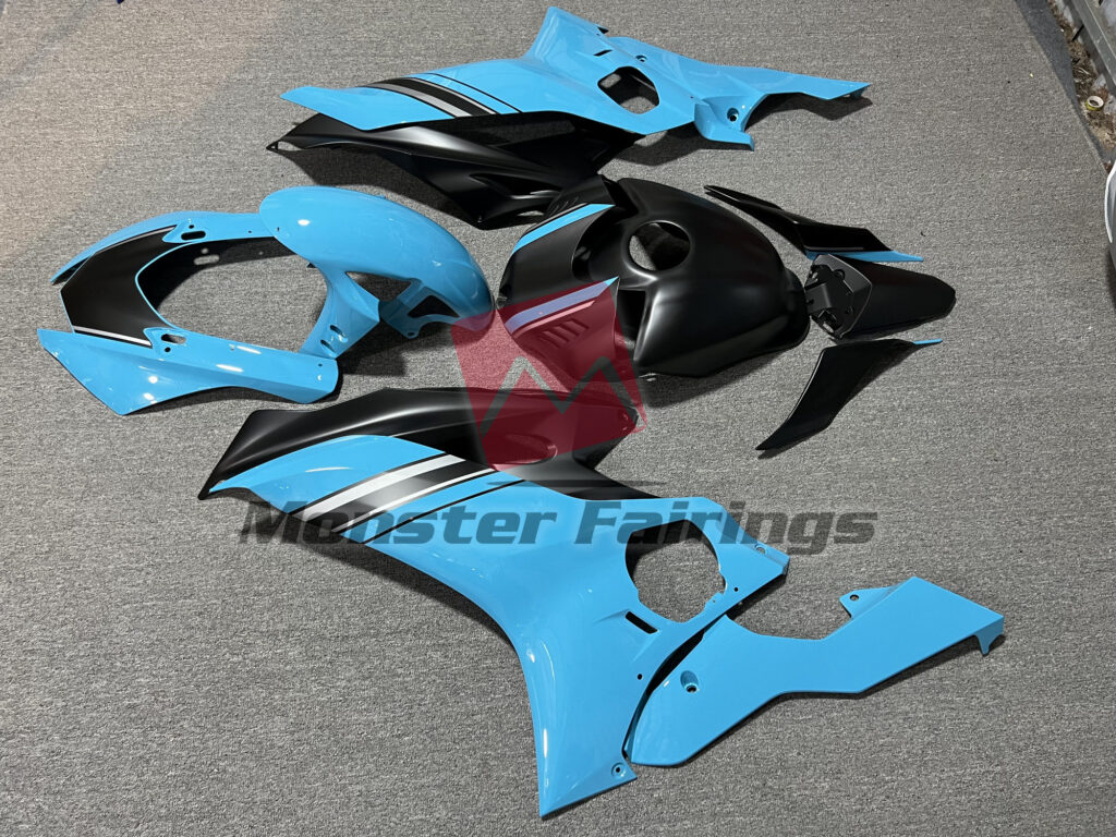 2017 - 2022 Yamaha R6 Light Blue and Black fairing set - ABS injection, custom painted by Monster Fairings