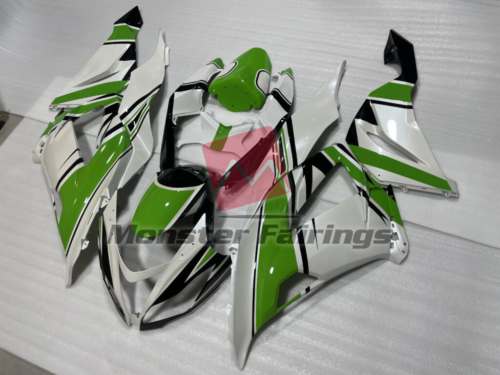 Pearl White & and Green with Gloss Black ABS fairings for Kawasaki ZX6R 2013 - 2018 - premium OEM fit kit by Monster Fairings