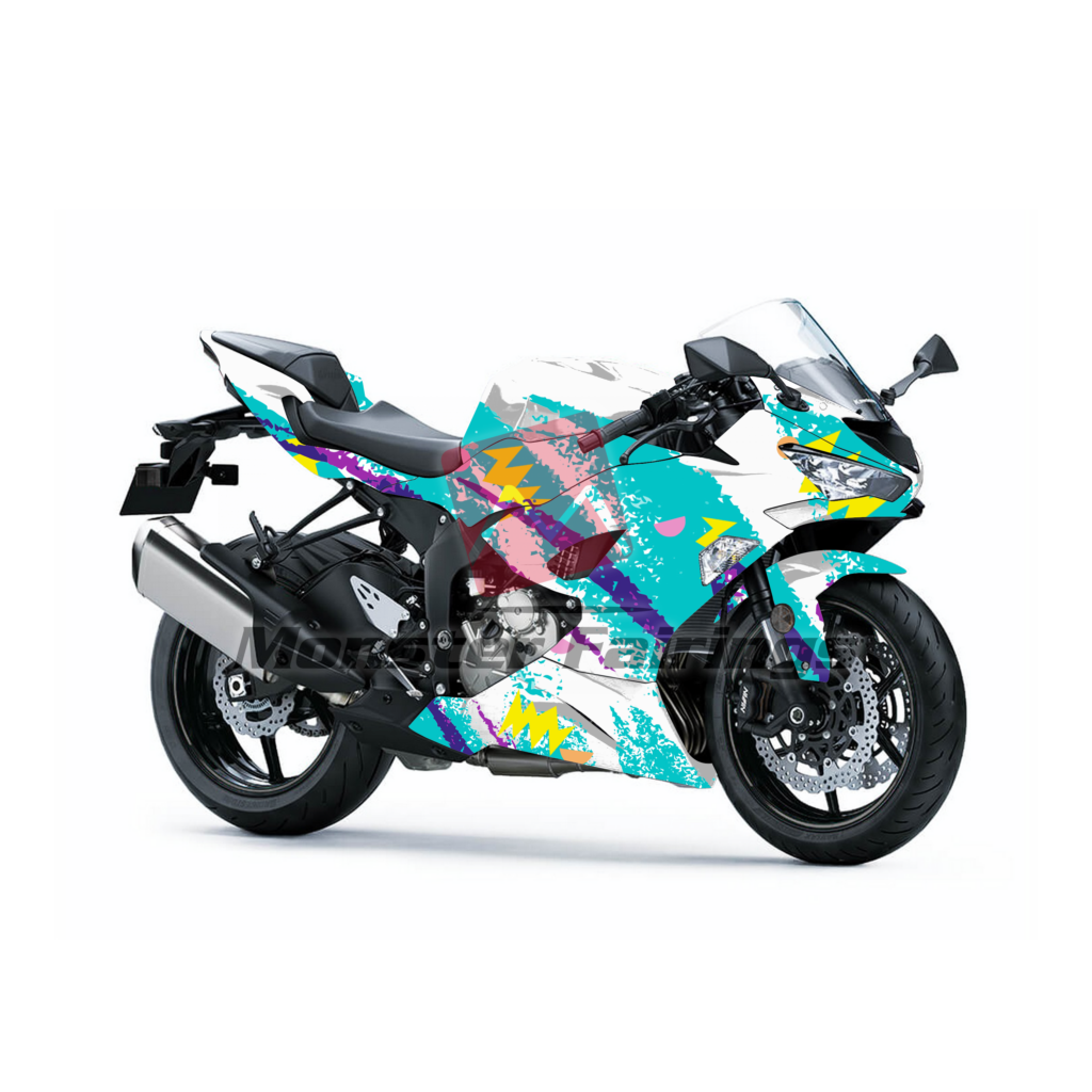 Gloss White & and Aqua Jazz ABS fairings for Kawasaki ZX6R 2019 - 2023 - premium OEM fit kit by Monster Fairings