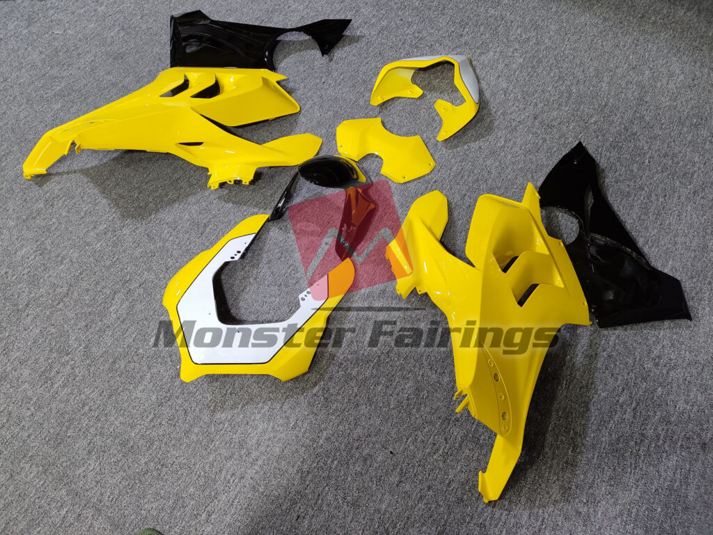 Ducati Panigale V4/V4S custom ABS fairings 2022 - 2024 in Gloss Yellow & and Black with White - durable replacement kit, Monster Fairings