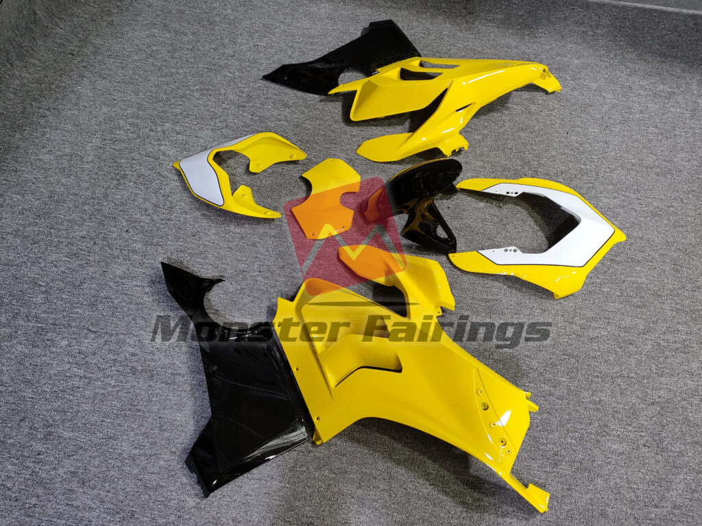 2022 - 2024 Ducati Panigale V4/V4S Gloss Yellow & and Black with White fairing set - ABS injection, custom painted by Monster Fairings