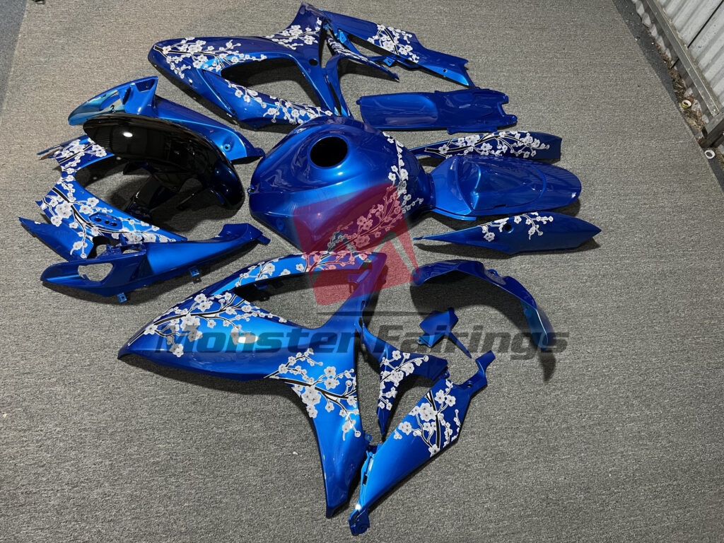 2006 - 2007 Suzuki GSXR 600 - 750 Blue Cherry Blossom fairing set - ABS injection, custom painted by Monster Fairings