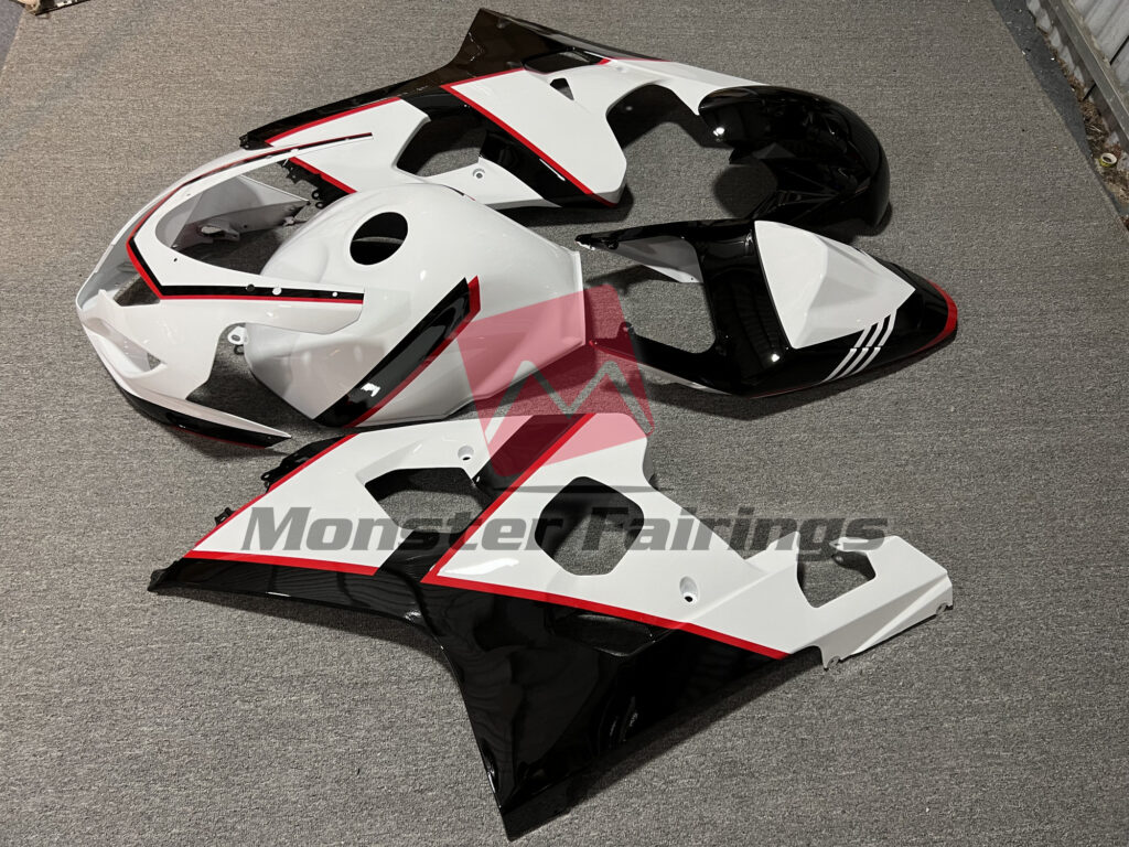 2004 - 2005 Suzuki GSXR 600 - 750 Gloss White with Red and Black fairing set - ABS injection, custom painted by Monster Fairings
