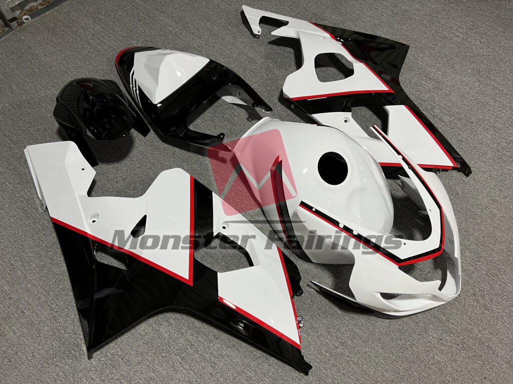 Suzuki GSXR 600 - 750 custom ABS fairings 2004 - 2005 in Gloss White with Red and Black - durable replacement kit, Monster Fairings
