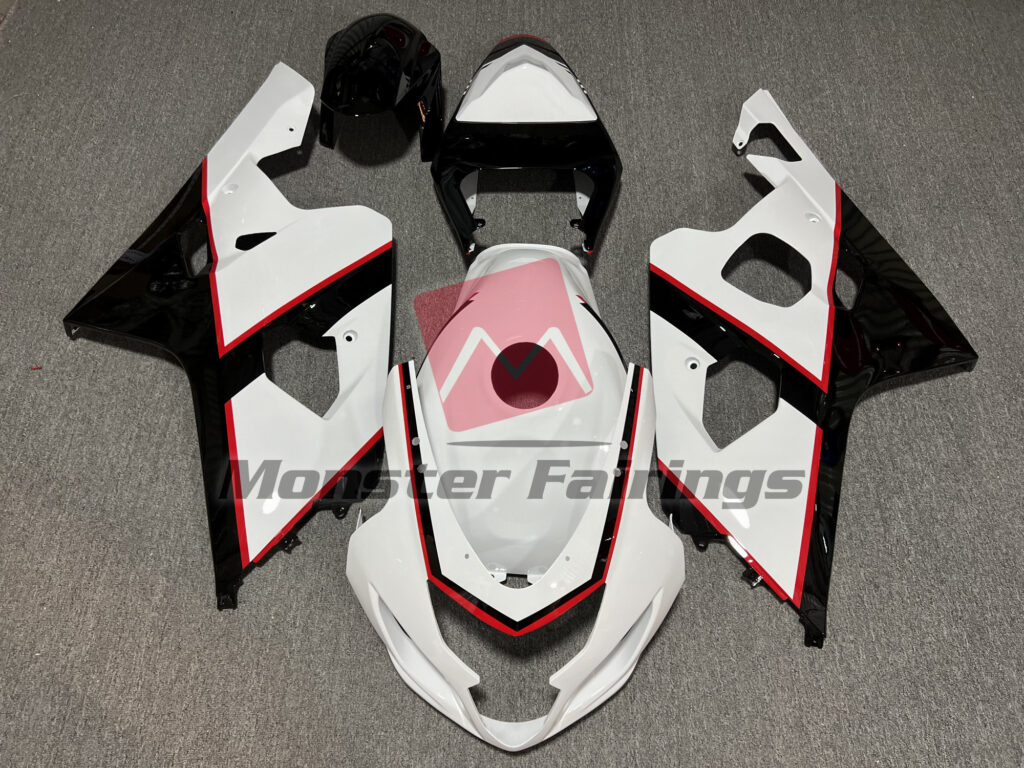 Suzuki GSXR 600 - 750 2004 - 2005 Gloss White with Red and Black ABS fairings - custom motorcycle bodywork kit by Monster Fairings