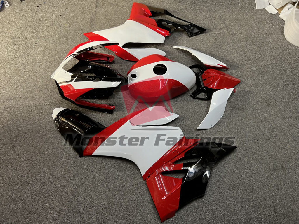 Ducati Panigale custom ABS fairings 2012 - 2015 in Gloss Red White with Black - durable replacement kit, Monster Fairings