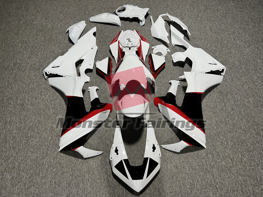 Honda CBR1000RR 2017 - 2025 Gloss White with Black & and Red ABS fairings - custom motorcycle bodywork kit by Monster Fairings