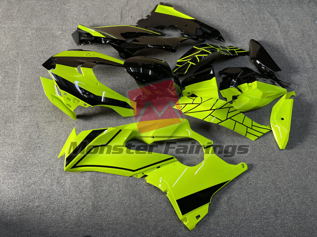 2021 - 2025 Kawasaki ZX10R Gloss Black & and Green Split Design fairing set - ABS injection, custom painted by Monster Fairings