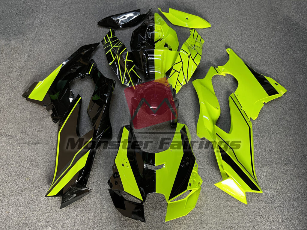 Kawasaki ZX10R 2021 - 2025 Gloss Black & and Green Split Design ABS fairings - custom motorcycle bodywork kit by Monster Fairings