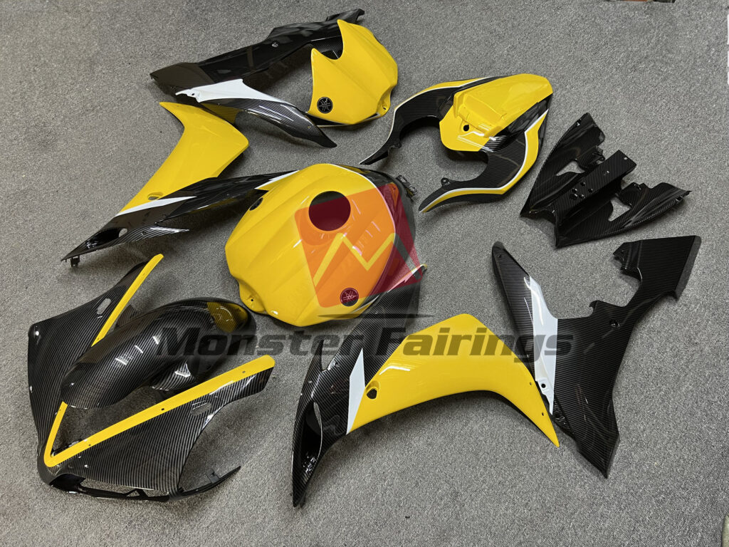 Yamaha R1 custom ABS fairings 2004 - 2006 in Gloss Yellow & Carbon Fiber Style - durable replacement kit, Monster Fairings