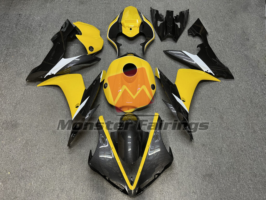Yamaha R1 2004 - 2006 Gloss Yellow & Carbon Fiber Style ABS fairings - custom motorcycle bodywork kit by Monster Fairings