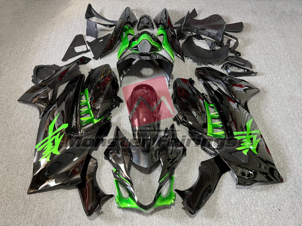 Suzuki GSXR 1300 2021 - 2025 Gloss Black & Green ABS fairings - custom motorcycle bodywork kit by Monster Fairings