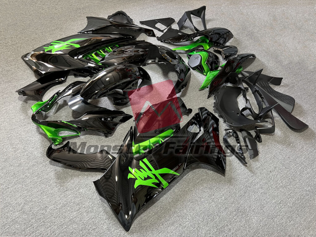 Suzuki GSXR 1300 custom ABS fairings 2021 - 2025 in Gloss Black & Green - durable replacement kit, Monster Fairings