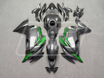 Kawasaki Ninja 650R 2020-2025 Gloss Carbon Fiber Style with Green ABS Fairings | Monster Fairings