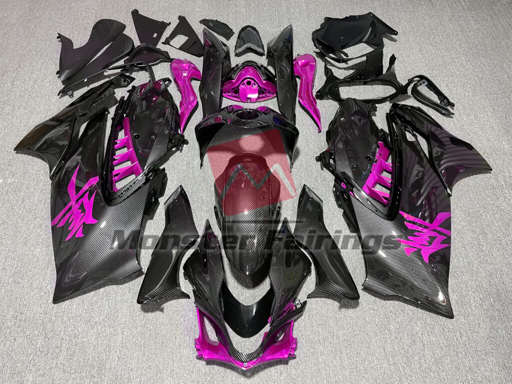 Suzuki GSXR 1300 2021 - 2025 Gloss Carbon Fiber with Pink ABS fairings - custom motorcycle bodywork kit by Monster Fairings