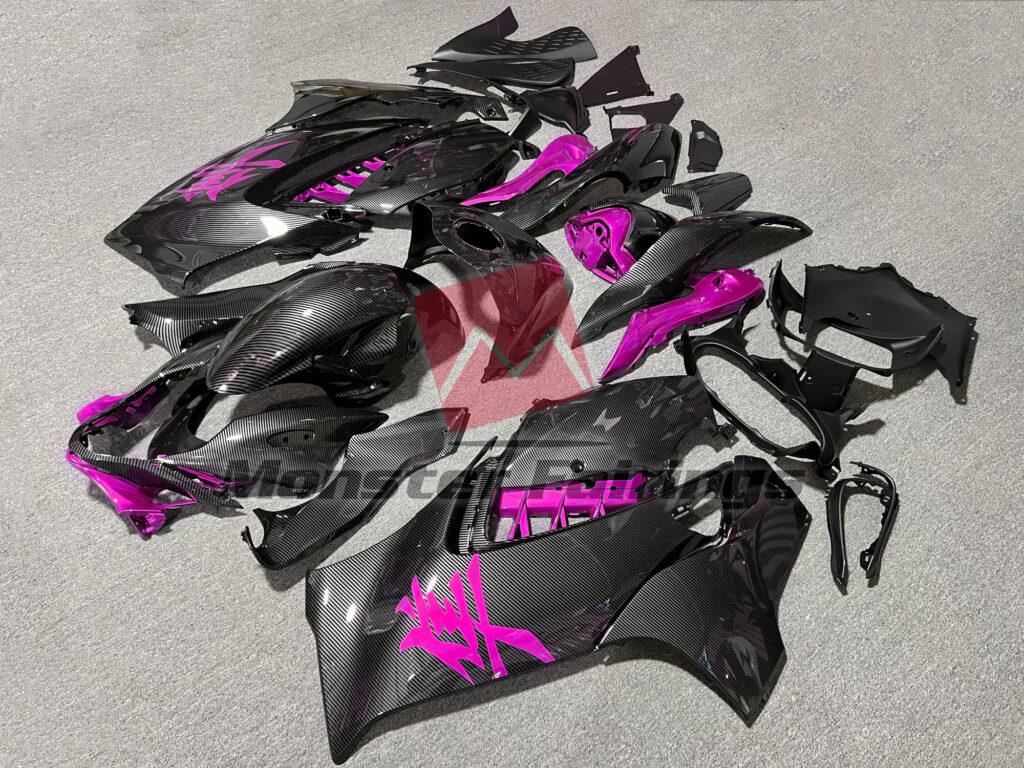 Gloss Carbon Fiber with Pink ABS fairings for Suzuki GSXR 1300 2021 - 2025 - premium OEM fit kit by Monster Fairings