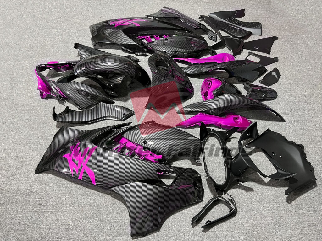 Suzuki GSXR 1300 custom ABS fairings 2021 - 2025 in Gloss Carbon Fiber with Pink - durable replacement kit, Monster Fairings