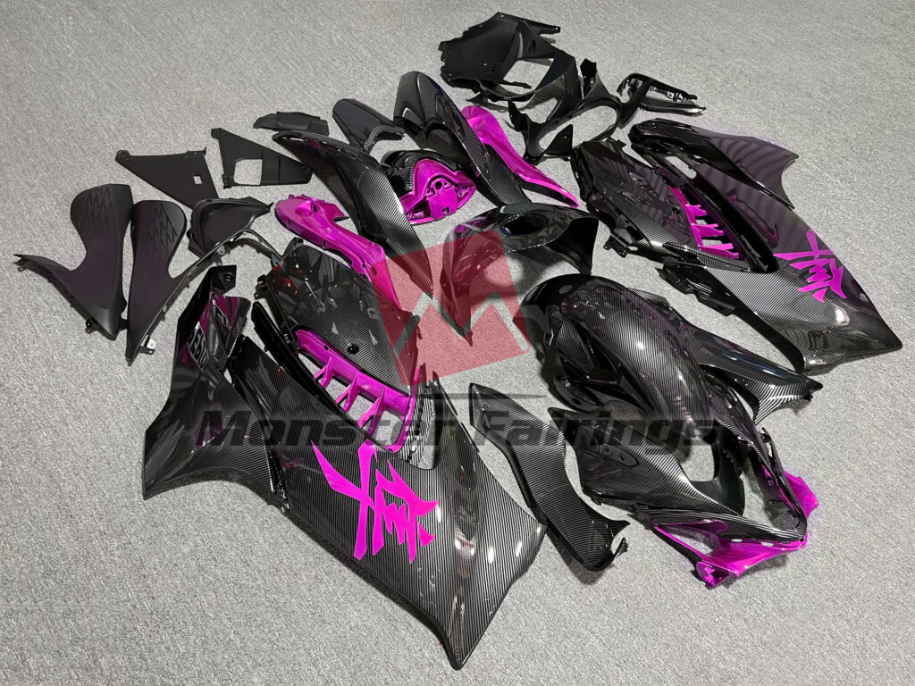2021 - 2025 Suzuki GSXR 1300 Gloss Carbon Fiber with Pink fairing set - ABS injection, custom painted by Monster Fairings